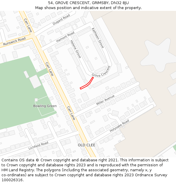 54, GROVE CRESCENT, GRIMSBY, DN32 8JU: Location map and indicative extent of plot