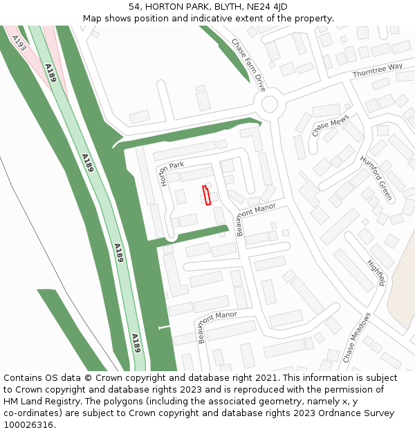 54, HORTON PARK, BLYTH, NE24 4JD: Location map and indicative extent of plot