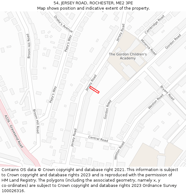 54, JERSEY ROAD, ROCHESTER, ME2 3PE: Location map and indicative extent of plot