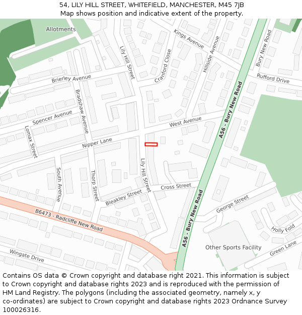 54, LILY HILL STREET, WHITEFIELD, MANCHESTER, M45 7JB: Location map and indicative extent of plot