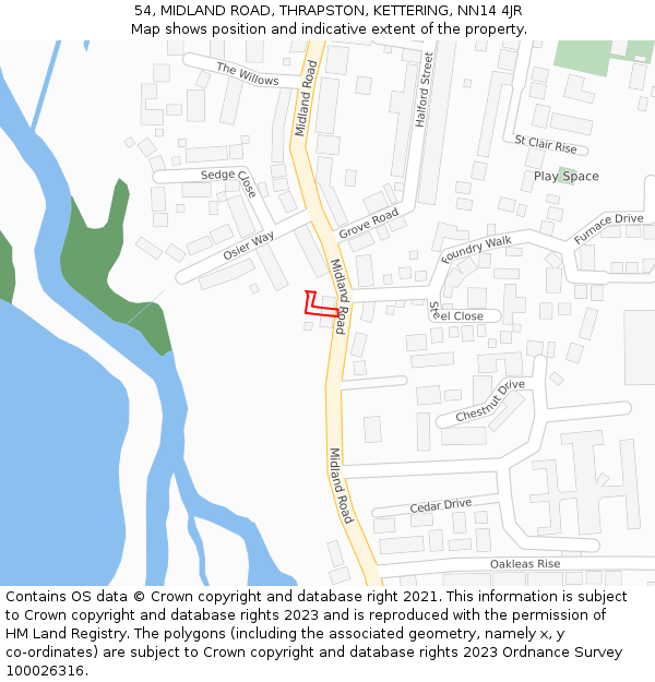 54, MIDLAND ROAD, THRAPSTON, KETTERING, NN14 4JR: Location map and indicative extent of plot