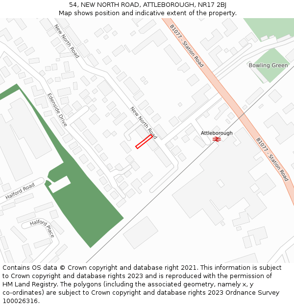 54, NEW NORTH ROAD, ATTLEBOROUGH, NR17 2BJ: Location map and indicative extent of plot
