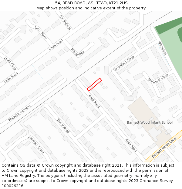 54, READ ROAD, ASHTEAD, KT21 2HS: Location map and indicative extent of plot