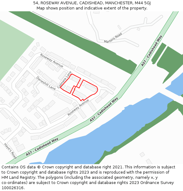 54, ROSEWAY AVENUE, CADISHEAD, MANCHESTER, M44 5GJ: Location map and indicative extent of plot
