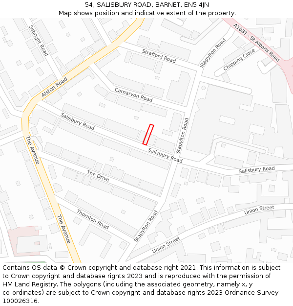 54, SALISBURY ROAD, BARNET, EN5 4JN: Location map and indicative extent of plot