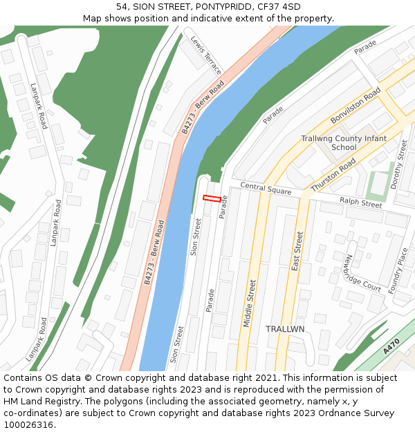 54, SION STREET, PONTYPRIDD, CF37 4SD: Location map and indicative extent of plot