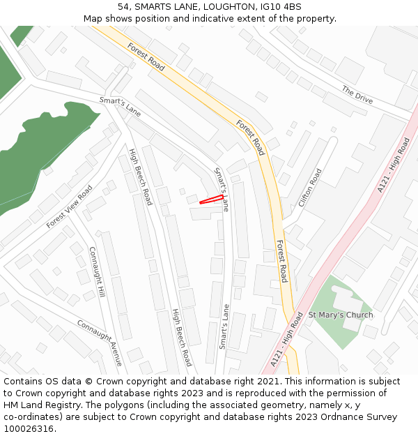 54, SMARTS LANE, LOUGHTON, IG10 4BS: Location map and indicative extent of plot