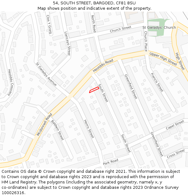 54, SOUTH STREET, BARGOED, CF81 8SU: Location map and indicative extent of plot