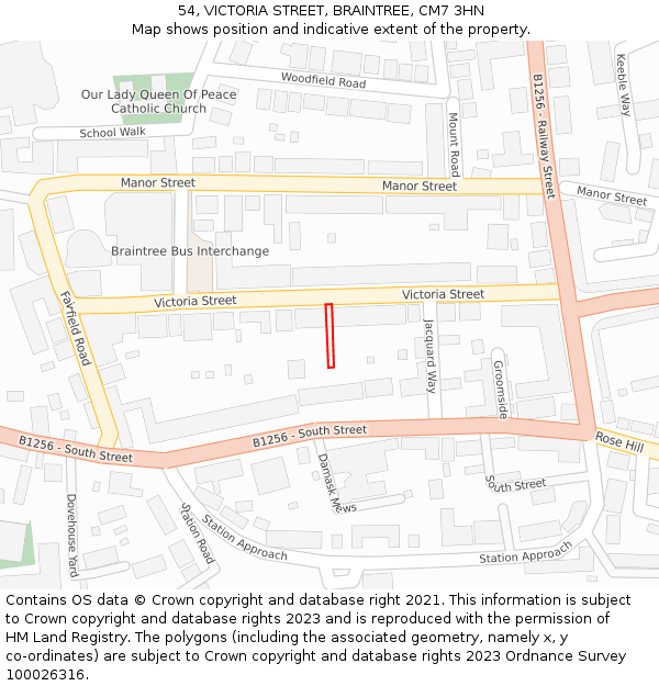 54, VICTORIA STREET, BRAINTREE, CM7 3HN: Location map and indicative extent of plot