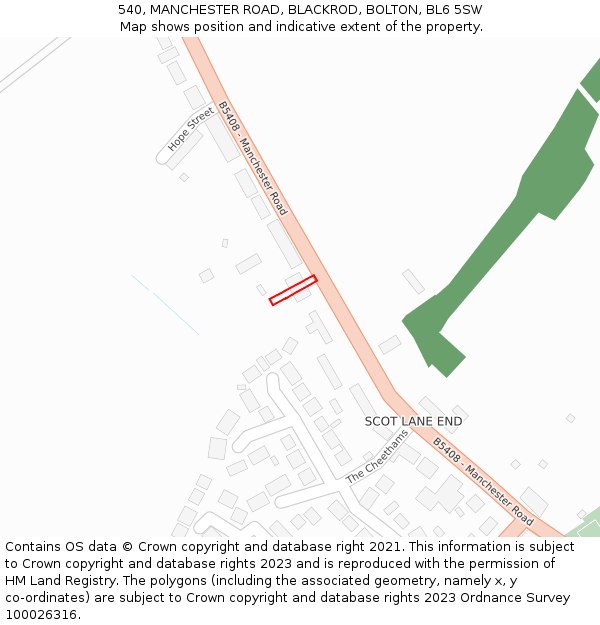 540, MANCHESTER ROAD, BLACKROD, BOLTON, BL6 5SW: Location map and indicative extent of plot