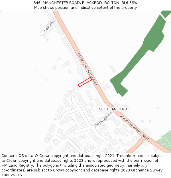 546, MANCHESTER ROAD, BLACKROD, BOLTON, BL6 5SW: Location map and indicative extent of plot