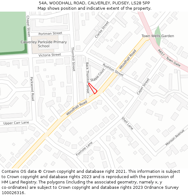 54A, WOODHALL ROAD, CALVERLEY, PUDSEY, LS28 5PP: Location map and indicative extent of plot