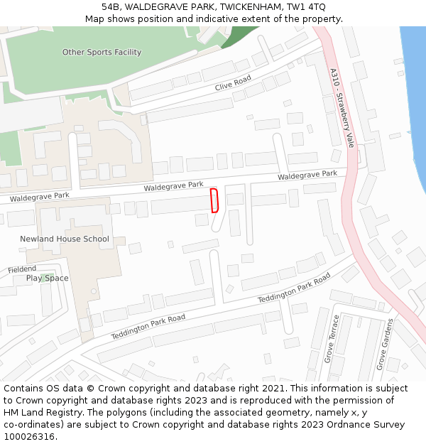 54B, WALDEGRAVE PARK, TWICKENHAM, TW1 4TQ: Location map and indicative extent of plot
