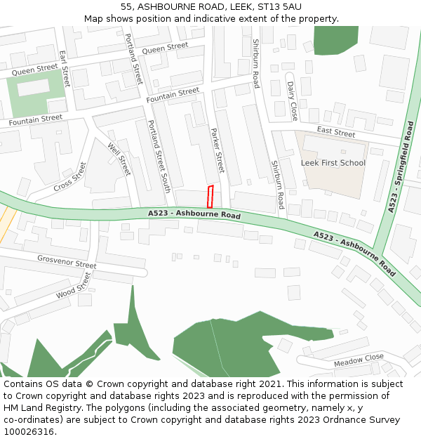 55, ASHBOURNE ROAD, LEEK, ST13 5AU: Location map and indicative extent of plot