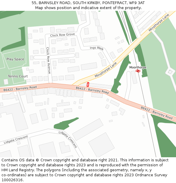55, BARNSLEY ROAD, SOUTH KIRKBY, PONTEFRACT, WF9 3AT: Location map and indicative extent of plot