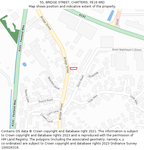 55, BRIDGE STREET, CHATTERIS, PE16 6RD: Location map and indicative extent of plot