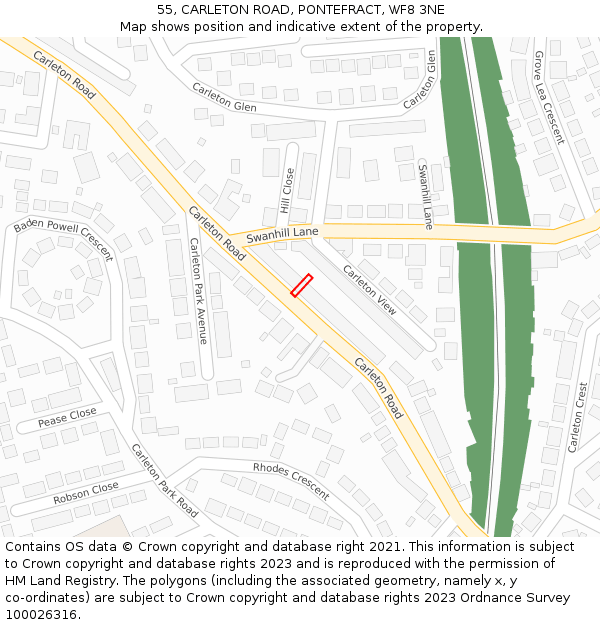 55, CARLETON ROAD, PONTEFRACT, WF8 3NE: Location map and indicative extent of plot