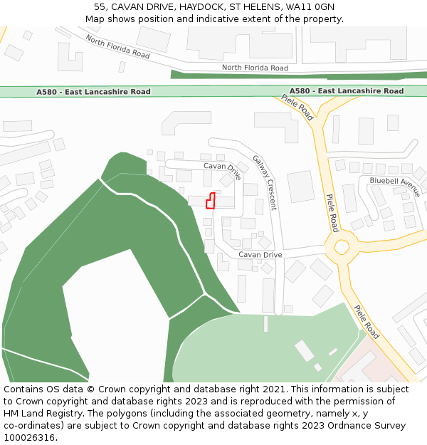 55, CAVAN DRIVE, HAYDOCK, ST HELENS, WA11 0GN: Location map and indicative extent of plot