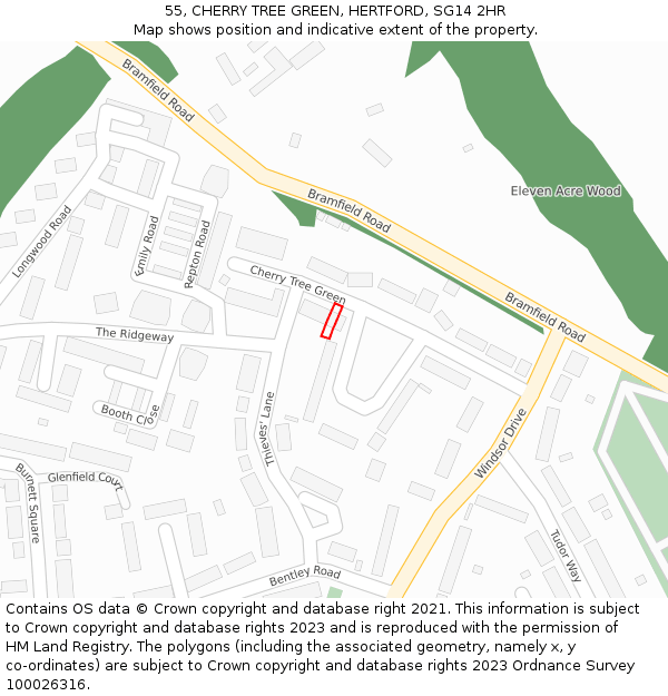 55, CHERRY TREE GREEN, HERTFORD, SG14 2HR: Location map and indicative extent of plot