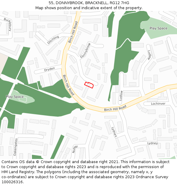 55, DONNYBROOK, BRACKNELL, RG12 7HG: Location map and indicative extent of plot
