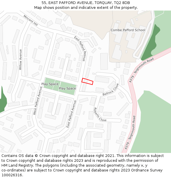 55, EAST PAFFORD AVENUE, TORQUAY, TQ2 8DB: Location map and indicative extent of plot