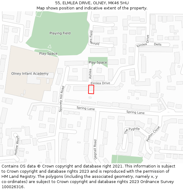 55, ELMLEA DRIVE, OLNEY, MK46 5HU: Location map and indicative extent of plot