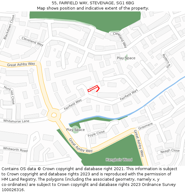 55, FAIRFIELD WAY, STEVENAGE, SG1 6BG: Location map and indicative extent of plot