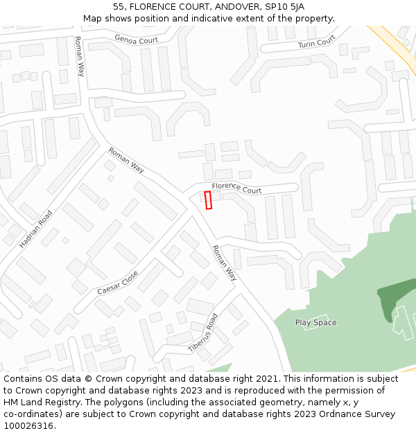 55, FLORENCE COURT, ANDOVER, SP10 5JA: Location map and indicative extent of plot