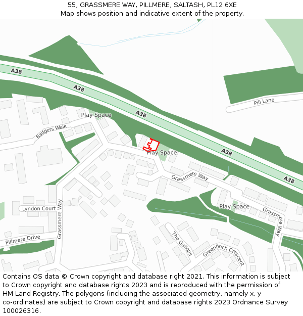 55, GRASSMERE WAY, PILLMERE, SALTASH, PL12 6XE: Location map and indicative extent of plot