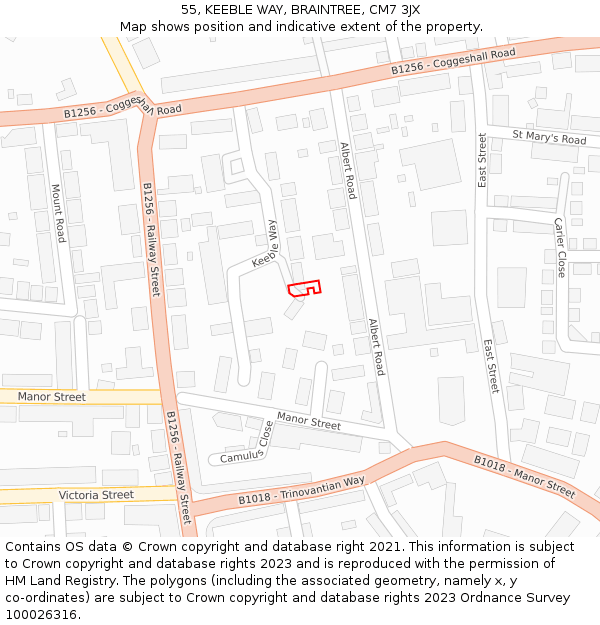 55, KEEBLE WAY, BRAINTREE, CM7 3JX: Location map and indicative extent of plot