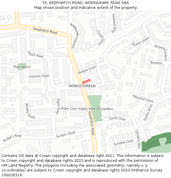 55, KEEPHATCH ROAD, WOKINGHAM, RG40 5AA: Location map and indicative extent of plot
