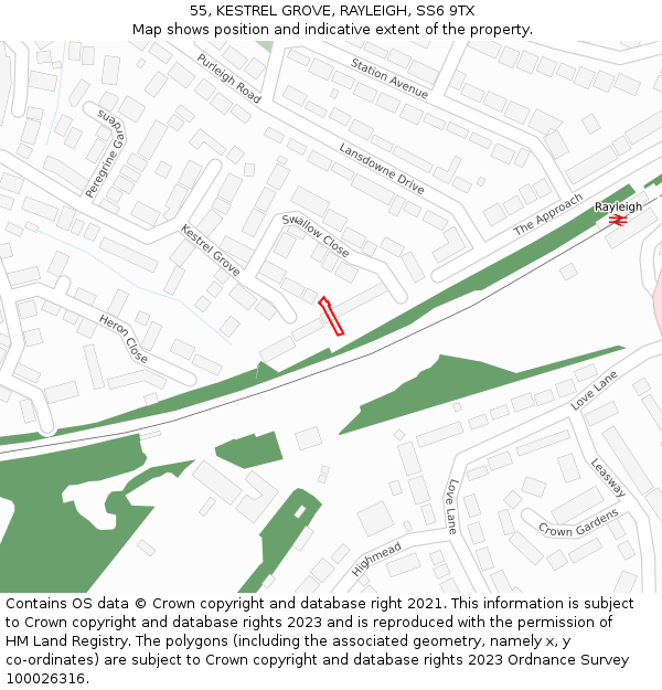 55, KESTREL GROVE, RAYLEIGH, SS6 9TX: Location map and indicative extent of plot