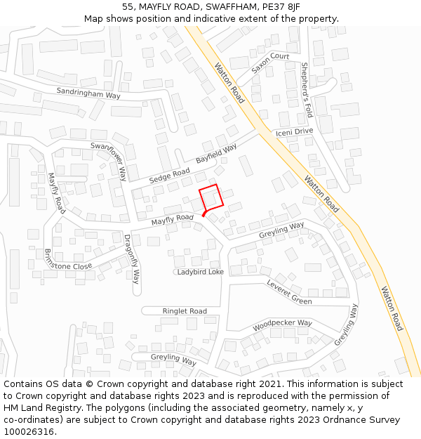 55, MAYFLY ROAD, SWAFFHAM, PE37 8JF: Location map and indicative extent of plot