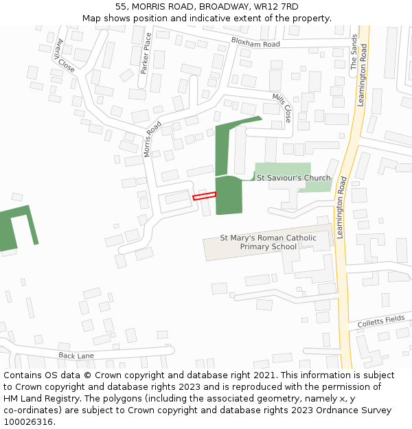 55, MORRIS ROAD, BROADWAY, WR12 7RD: Location map and indicative extent of plot