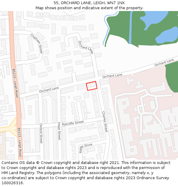 55, ORCHARD LANE, LEIGH, WN7 1NX: Location map and indicative extent of plot
