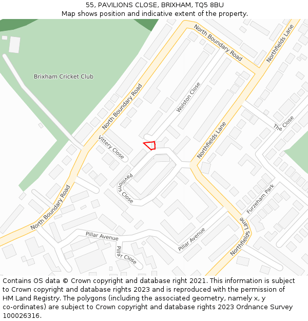 55, PAVILIONS CLOSE, BRIXHAM, TQ5 8BU: Location map and indicative extent of plot