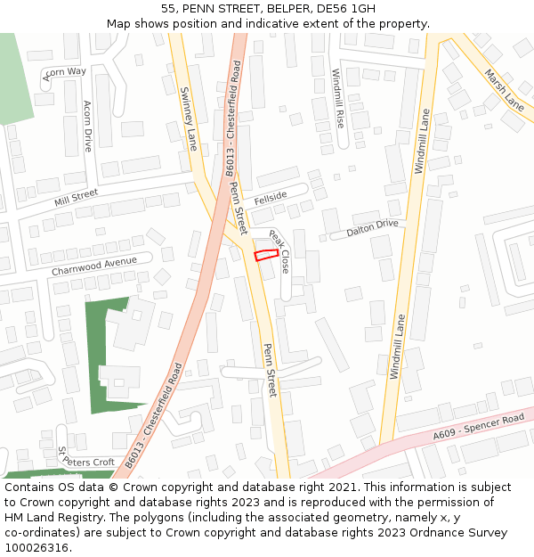 55, PENN STREET, BELPER, DE56 1GH: Location map and indicative extent of plot