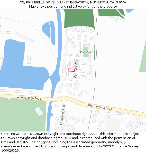 55, PIPISTRELLE DRIVE, MARKET BOSWORTH, NUNEATON, CV13 0NW: Location map and indicative extent of plot