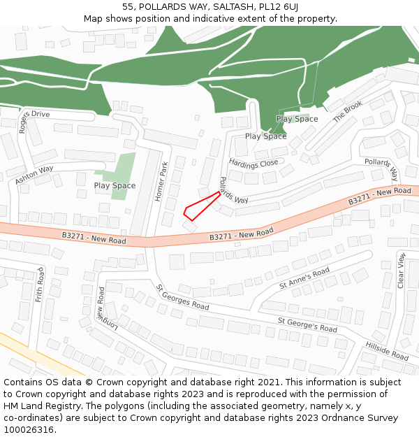 55, POLLARDS WAY, SALTASH, PL12 6UJ: Location map and indicative extent of plot