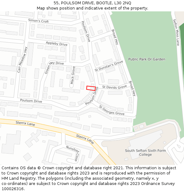 55, POULSOM DRIVE, BOOTLE, L30 2NQ: Location map and indicative extent of plot