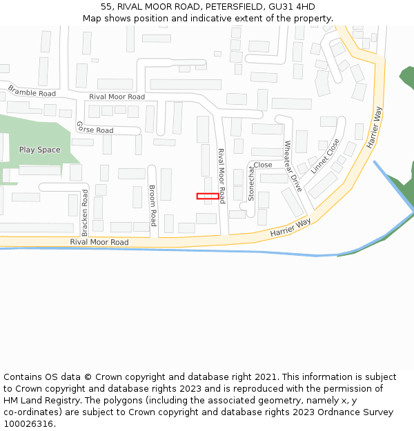 55, RIVAL MOOR ROAD, PETERSFIELD, GU31 4HD: Location map and indicative extent of plot