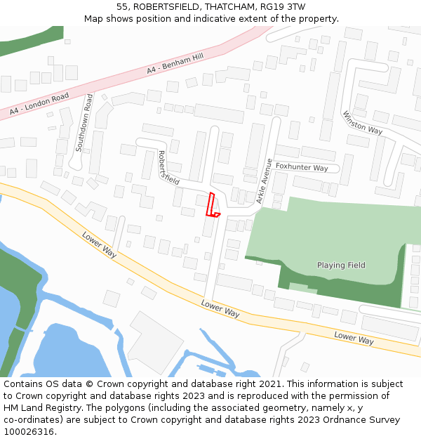 55, ROBERTSFIELD, THATCHAM, RG19 3TW: Location map and indicative extent of plot