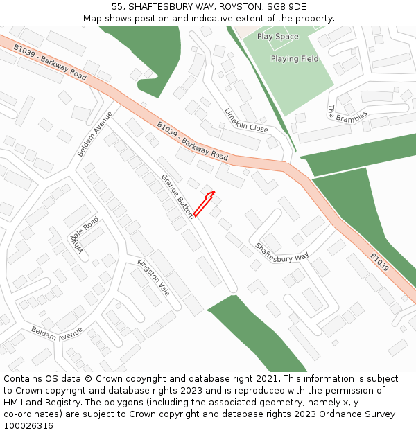 55, SHAFTESBURY WAY, ROYSTON, SG8 9DE: Location map and indicative extent of plot