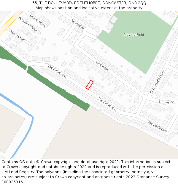 55, THE BOULEVARD, EDENTHORPE, DONCASTER, DN3 2QQ: Location map and indicative extent of plot