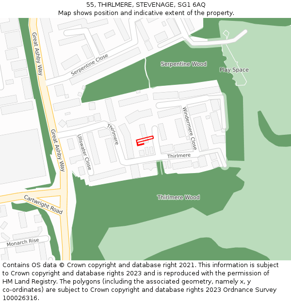 55, THIRLMERE, STEVENAGE, SG1 6AQ: Location map and indicative extent of plot