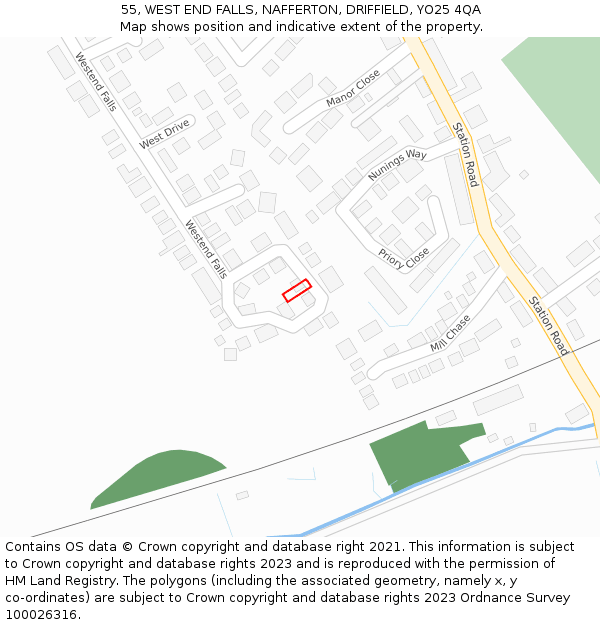 55, WEST END FALLS, NAFFERTON, DRIFFIELD, YO25 4QA: Location map and indicative extent of plot