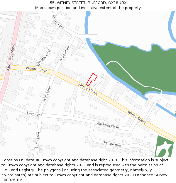 55, WITNEY STREET, BURFORD, OX18 4RX: Location map and indicative extent of plot