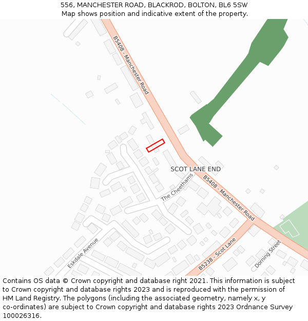 556, MANCHESTER ROAD, BLACKROD, BOLTON, BL6 5SW: Location map and indicative extent of plot