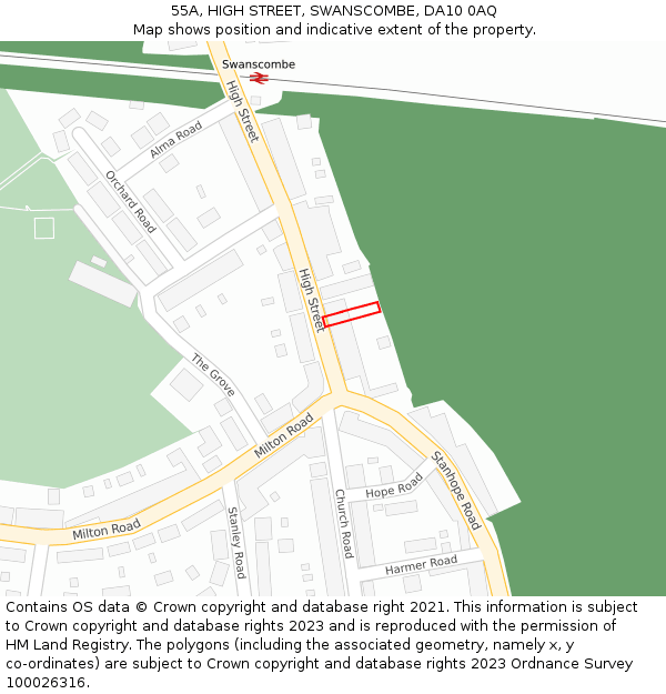 55A, HIGH STREET, SWANSCOMBE, DA10 0AQ: Location map and indicative extent of plot