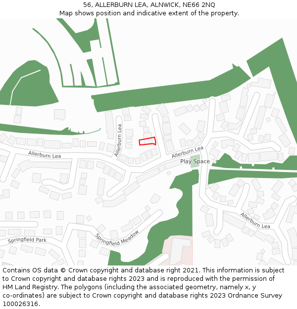 56, ALLERBURN LEA, ALNWICK, NE66 2NQ: Location map and indicative extent of plot